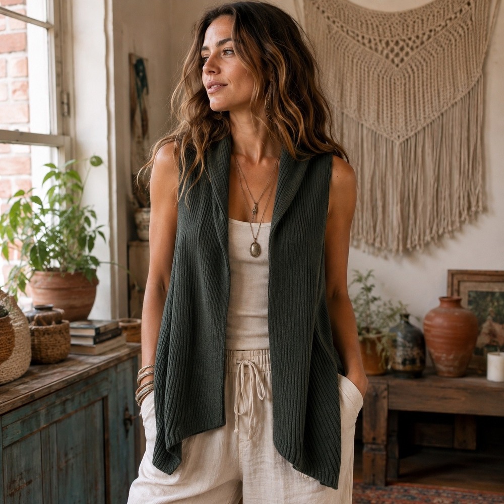 Gap Womens Ribbed Racerback Longline Cardigan Vest Rich Olive Green XS 138526-00
